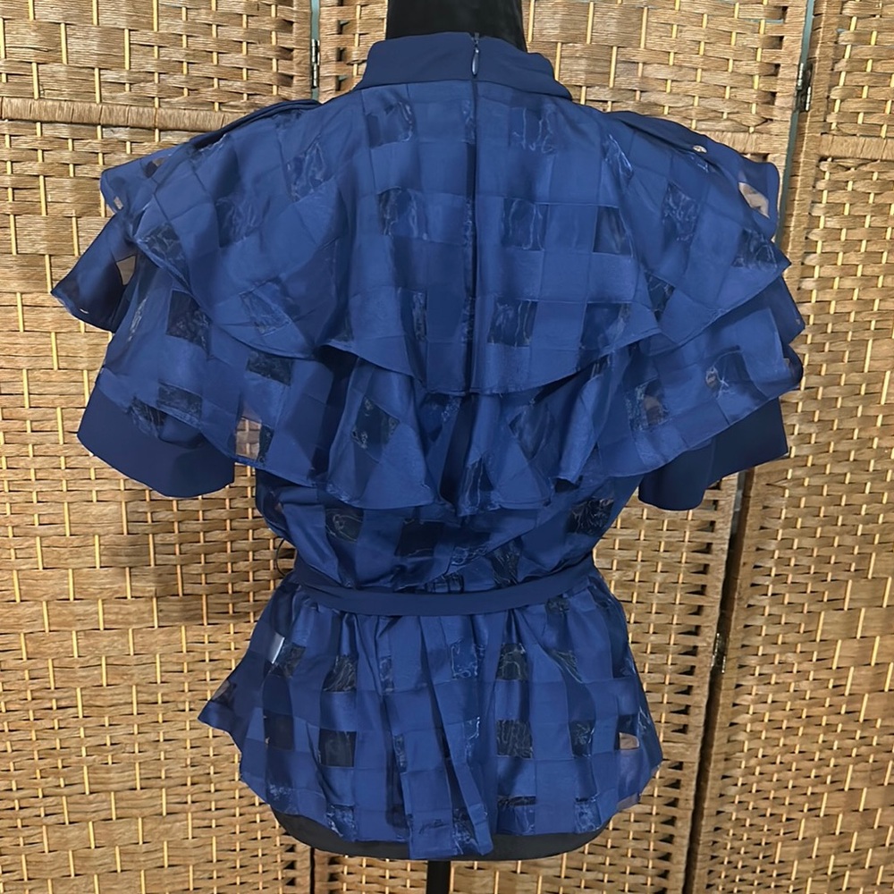Elegant Blue Ruffled Women's Top - Picture 6 of 13